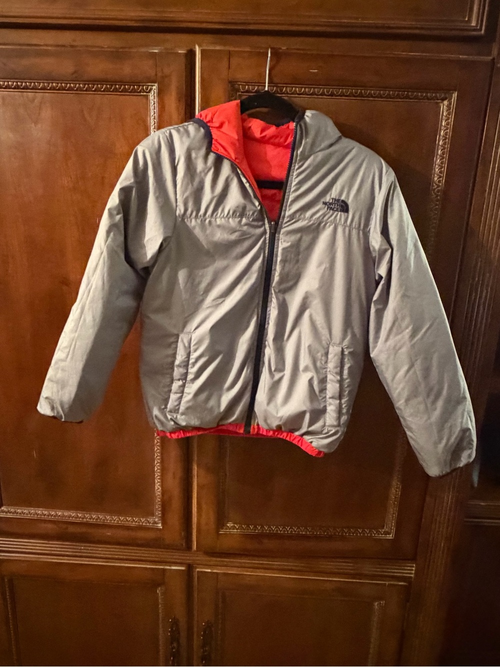 The North Face Kids Reversible Silver & Red Puffer Coat